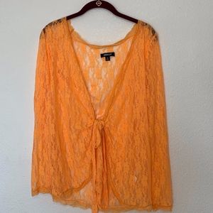 Metrostyle 89% Nylon Orange Lace Long Sleeve Top